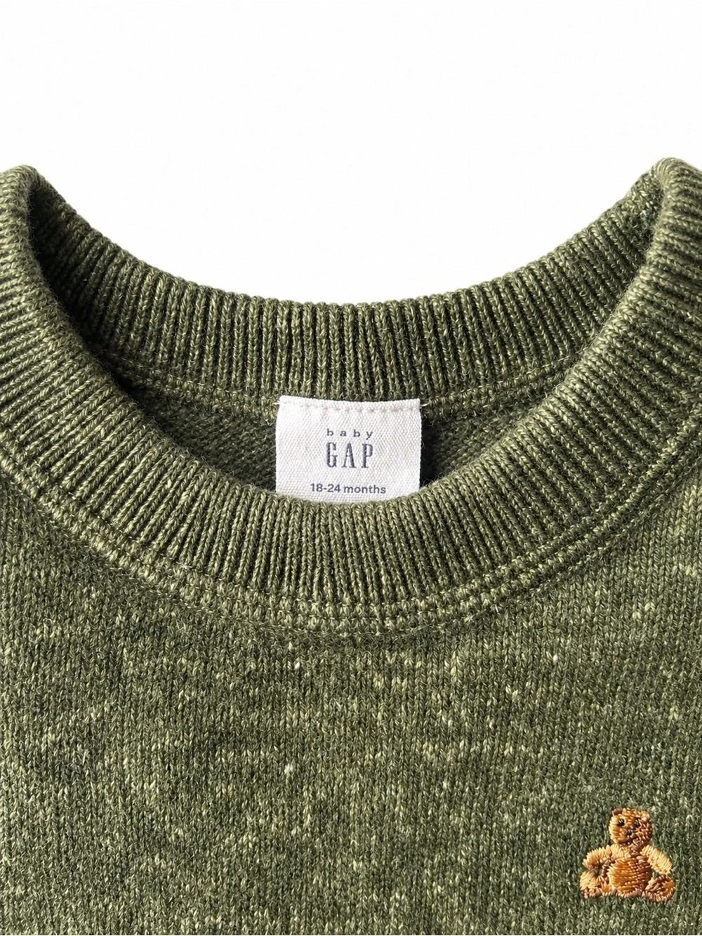 Baby Gap 18-24M Green Teddy Bear Embroidered Knit Sweater